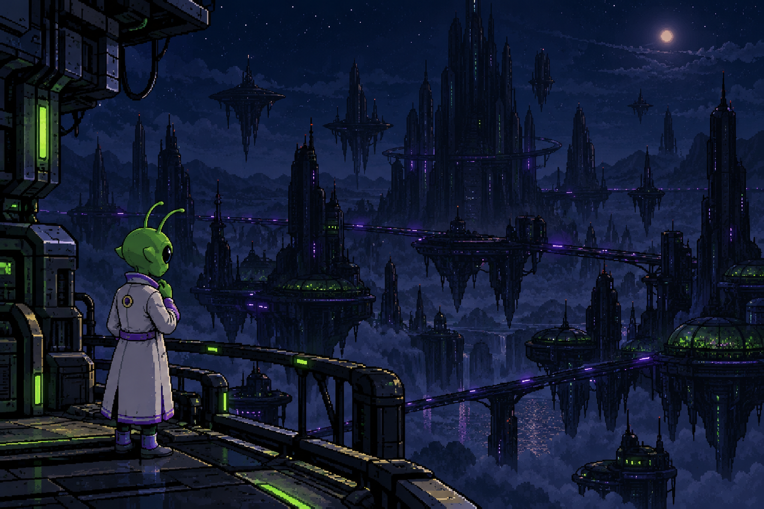 Zira watches the alien city of Milky-9 during the blackout.